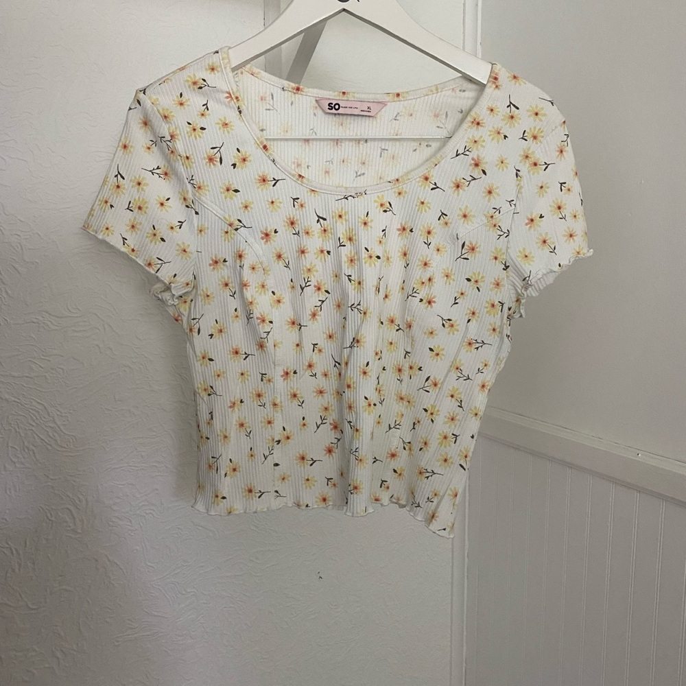 SO White Blouse with Yellow Floral Print